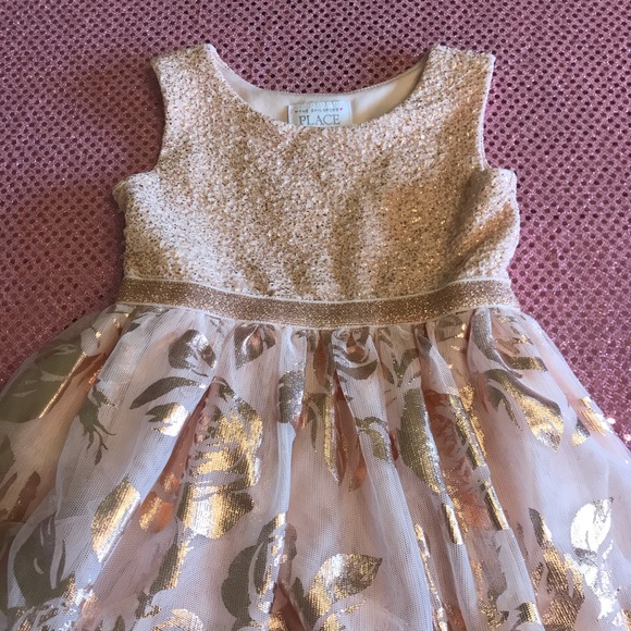 SOLD The Childrens Place Sparkle Floral Gold Dress - Picture 5 of 11